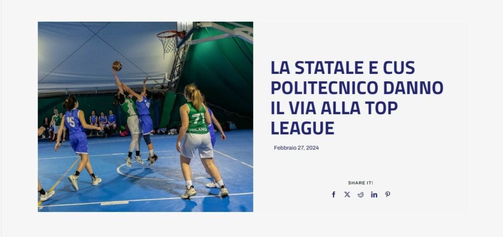 Campionati universitari sportivi di basket femminile, La Statale e CUS Politecnico danno il via alla Top League