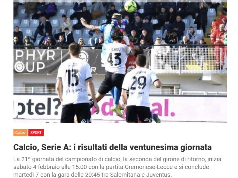 Calcio, Serie A: i risultati della ventunesima giornata