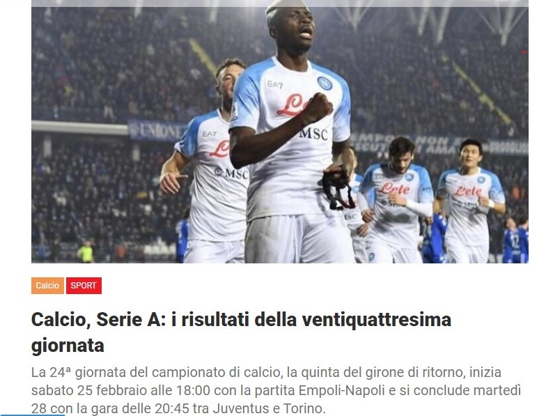 Calcio, Serie A: i risultati della ventiquattresima giornata