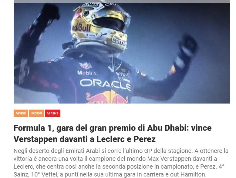 Formula 1, gara del gran premio di Abu Dhabi: vince Verstappen davanti a Leclerc e Perez