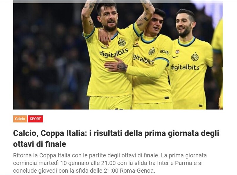 Calcio, Coppa Italia: i risultati della prima giornata degli ottavi di finale