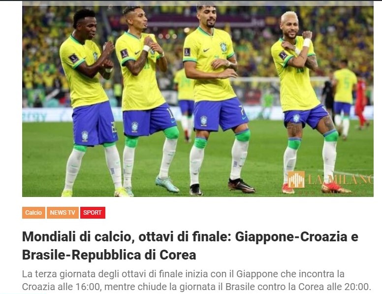 Mondiali di calcio, ottavi di finale: Giappone-Croazia e Brasile-Repubblica di Corea