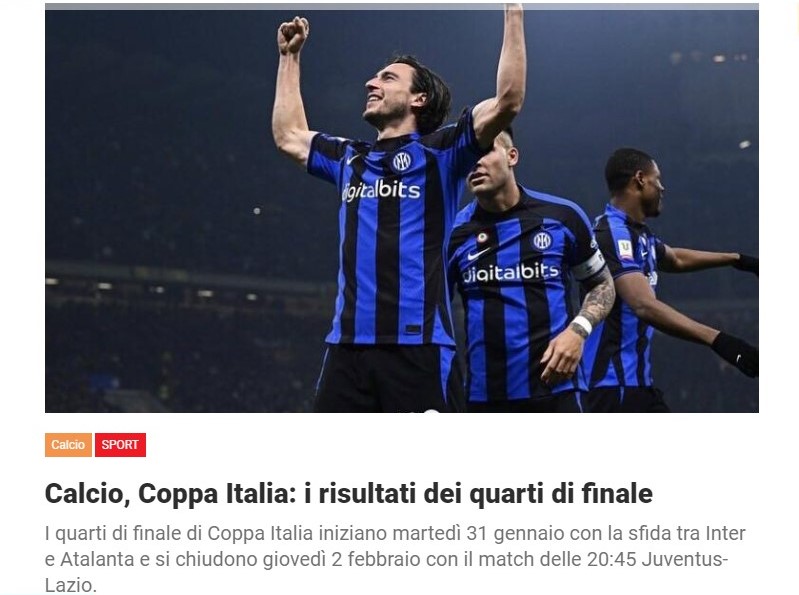 Calcio, Coppa Italia: i risultati dei quarti di finale