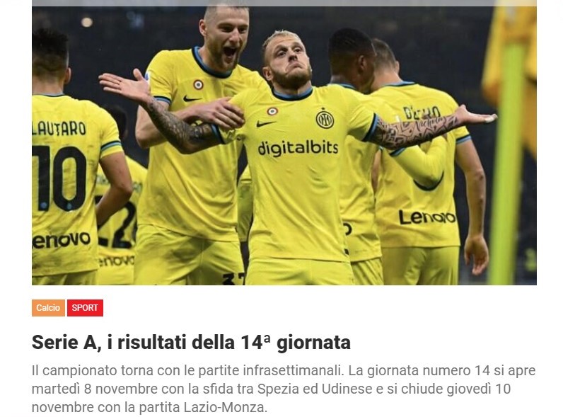 Serie A, i risultati della 14ª giornata