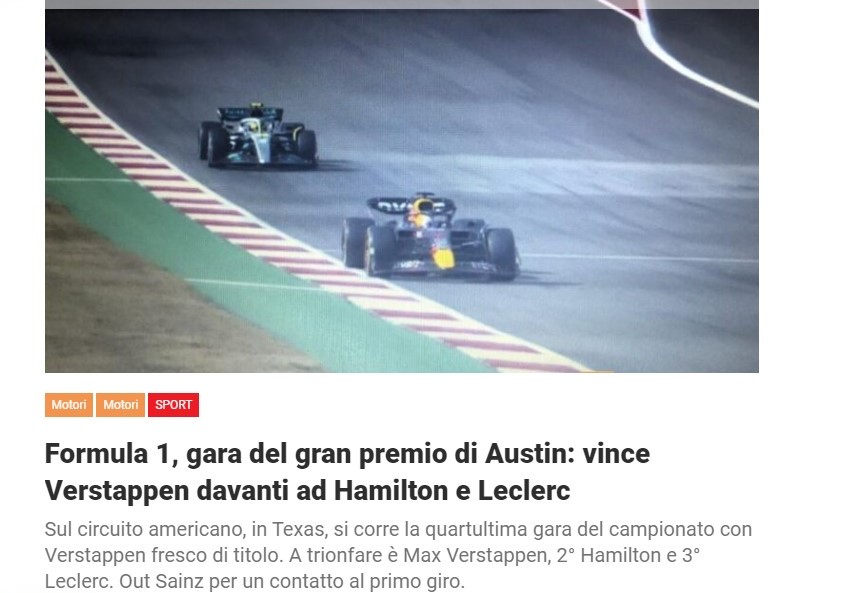 Formula 1, gara del gran premio di Austin: vince Verstappen davanti ad Hamilton e Leclerc