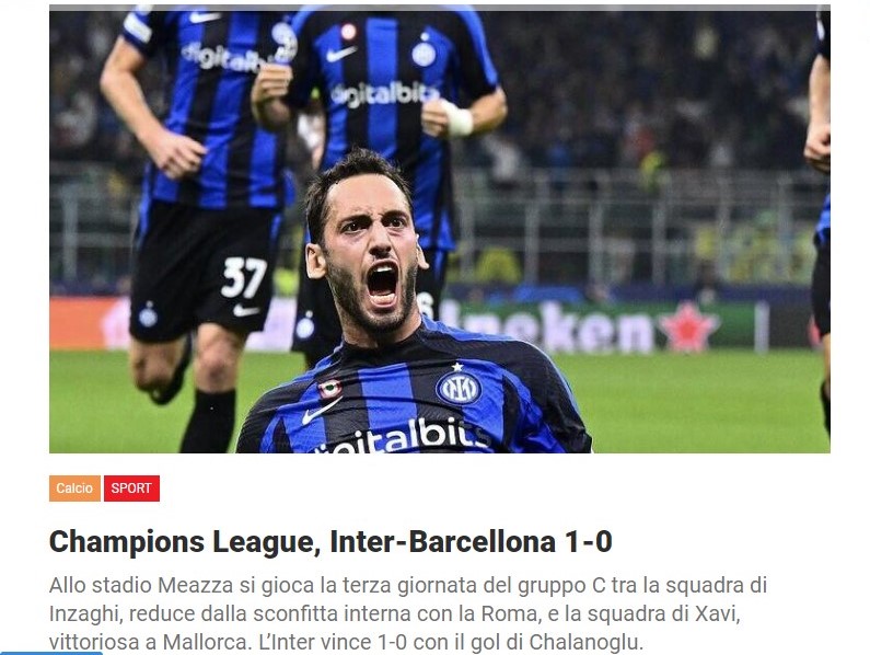 Champions League, Inter-Barcellona 1-0