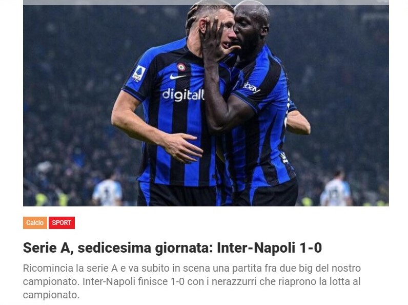 Serie A, sedicesima giornata: Inter-Napoli 1-0
