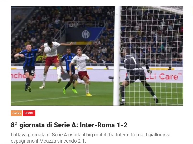 8ª giornata di Serie A: Inter-Roma 1-2