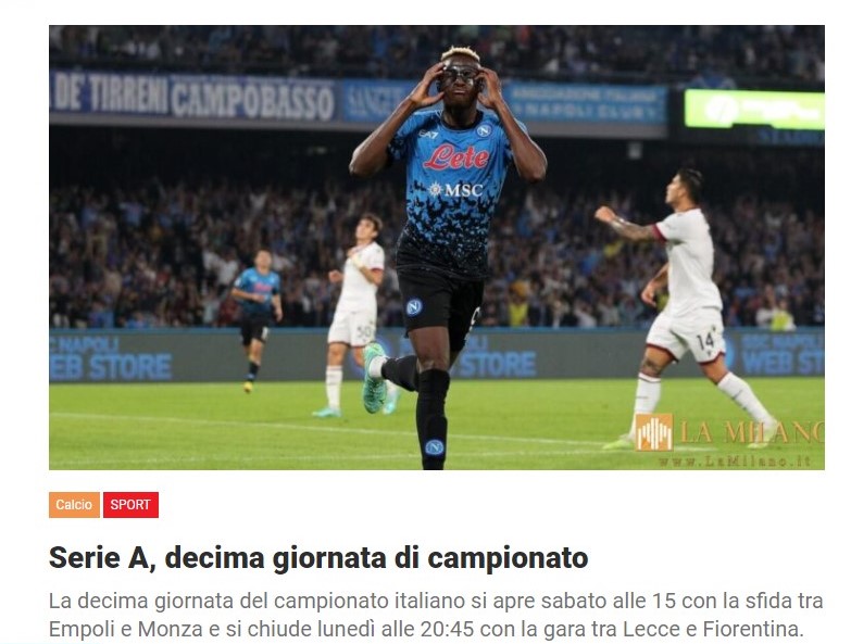 Serie A, decima giornata di campionato