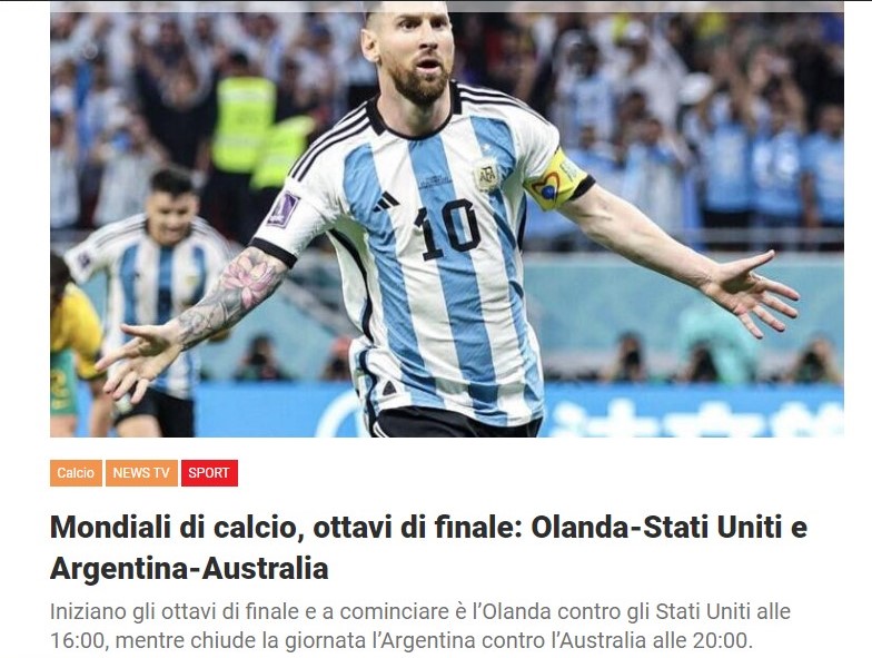 Mondiali di calcio, ottavi di finale: Olanda-Stati Uniti e Argentina-Australia