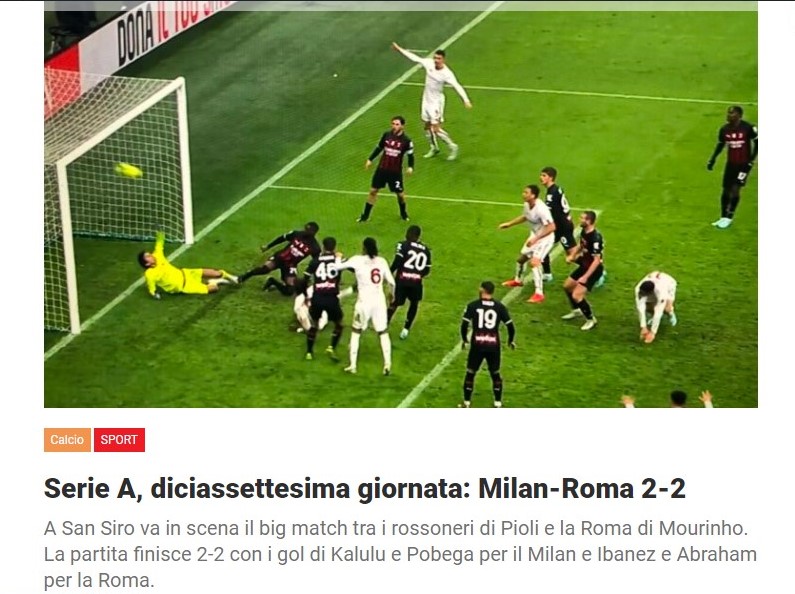 Serie A, diciassettesima giornata: Milan-Roma 2-2