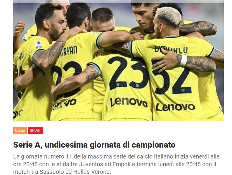 Serie A, undicesima giornata di campionato