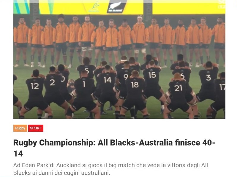 Rugby Championship: All Blacks-Australia finisce 40-14