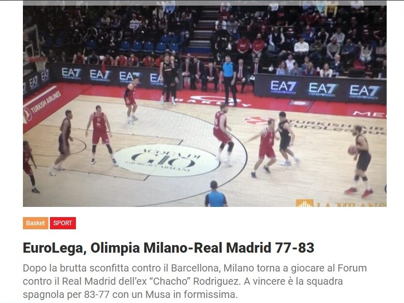 EuroLega, Olimpia Milano-Real Madrid 77-83