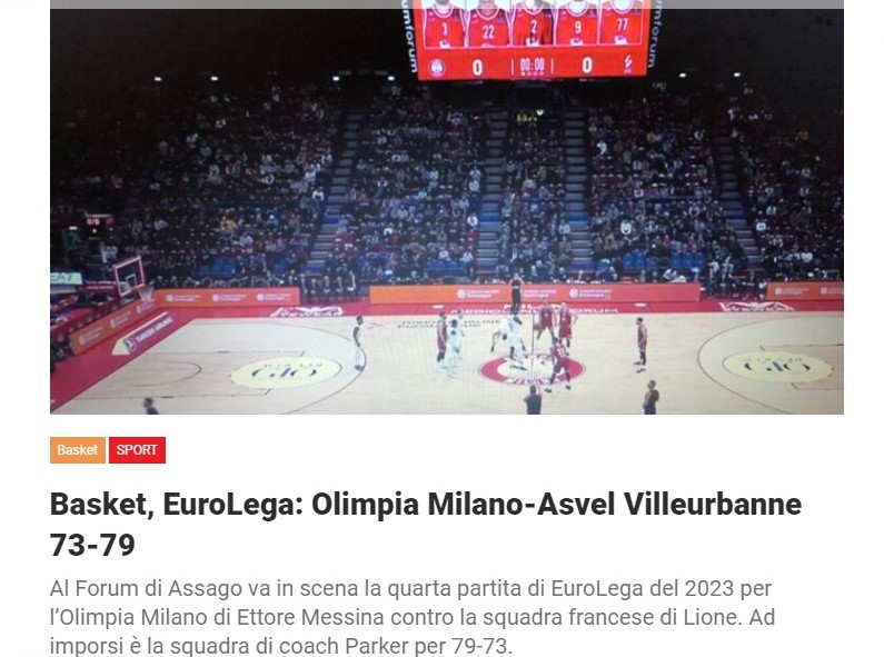 Basket, EuroLega: Olimpia Milano-Asvel Villeurbanne 73-79