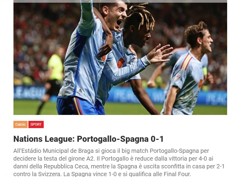 Nations League: Portogallo-Spagna 0-1