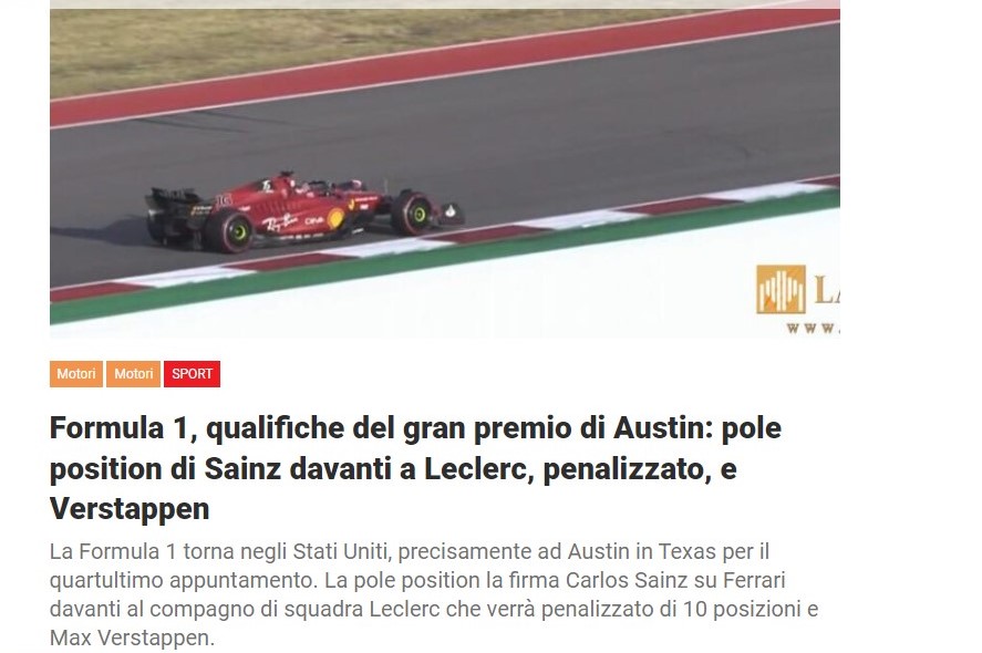 Formula 1, qualifiche del gran premio di Austin: pole position di Sainz davanti a Leclerc, penalizzato, e Verstappen