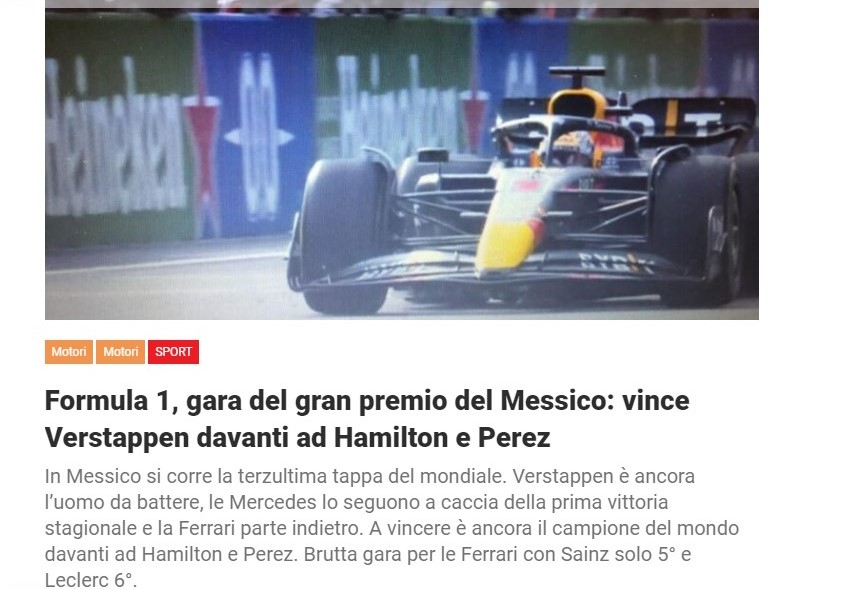 Formula 1, gara del gran premio del Messico: vince Verstappen davanti ad Hamilton e Perez
