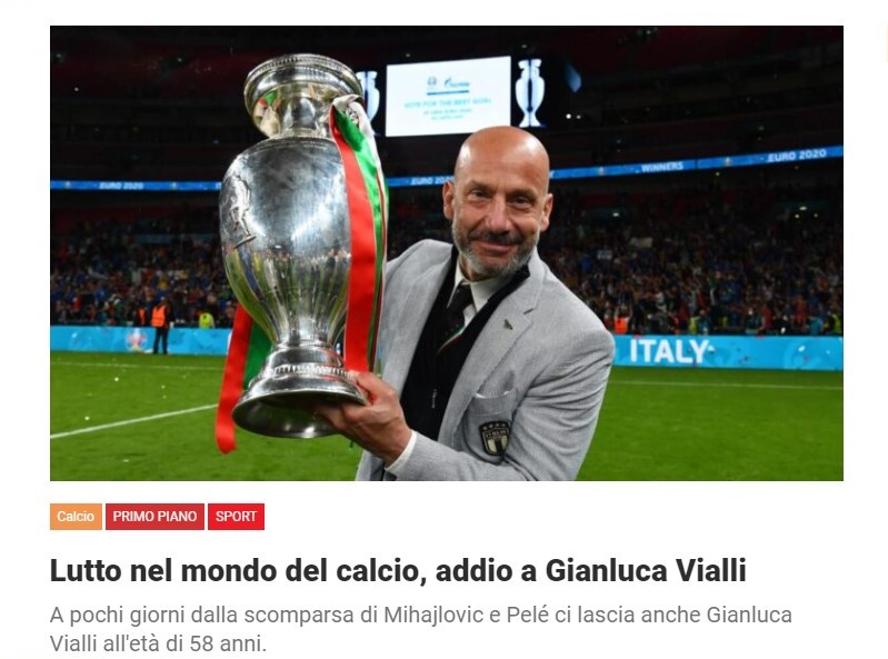 Lutto nel mondo del calcio, addio a Gianluca Vialli