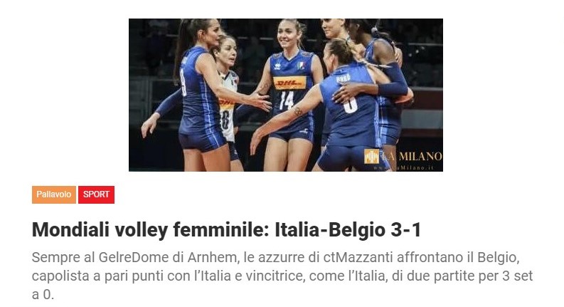 Mondiali volley femminile: Italia-Belgio 3-1