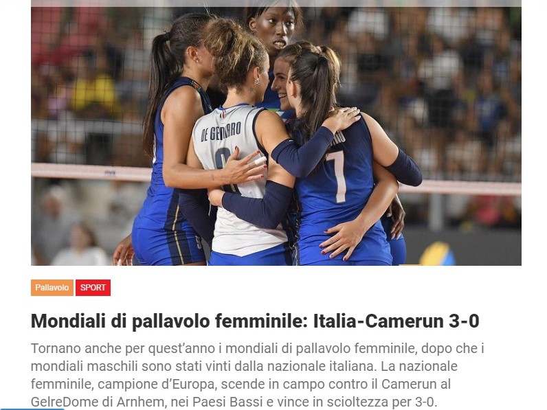 Mondiali di pallavolo femminile: Italia-Camerun 3-0