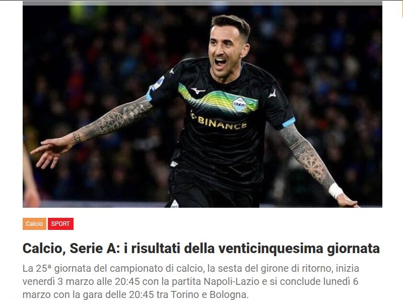 Calcio, Serie A: i risultati della venticinquesima giornata