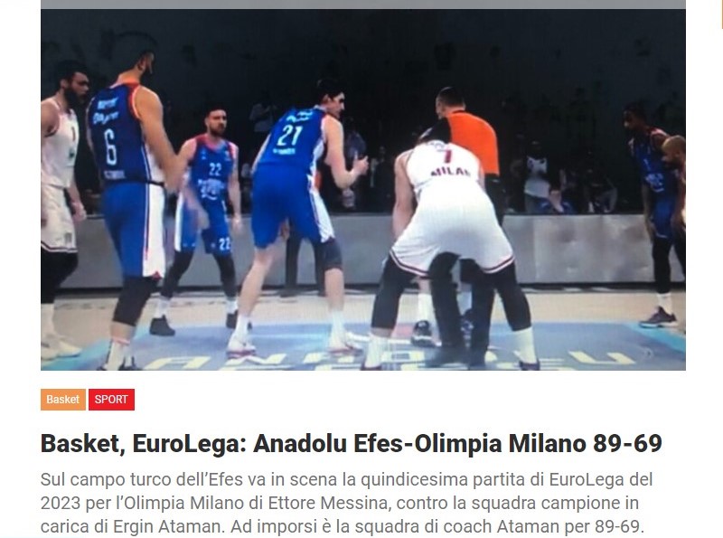 Basket, EuroLega: Anadolu Efes-Olimpia Milano 89-69