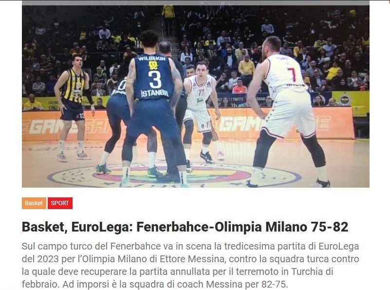 Basket, EuroLega: Fenerbahce-Olimpia Milano 75-82