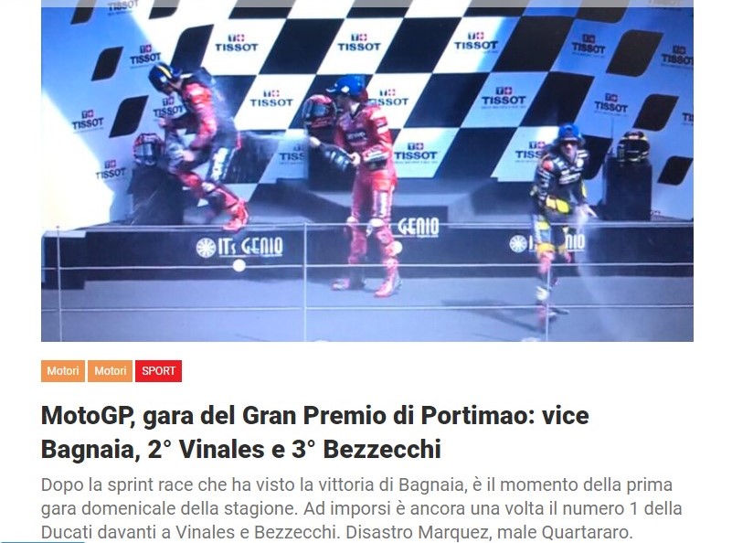 MotoGP, gara del Gran Premio di Portimao: vice Bagnaia, 2° Vinales e 3° Bezzecchi