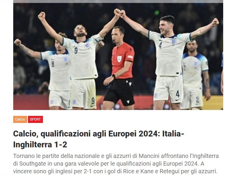 Calcio, qualificazioni agli Europei 2024: Italia-Inghilterra 1-2