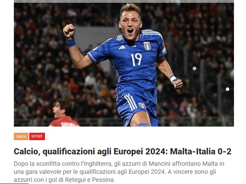 Calcio, qualificazioni agli Europei 2024: Malta-Italia 0-2