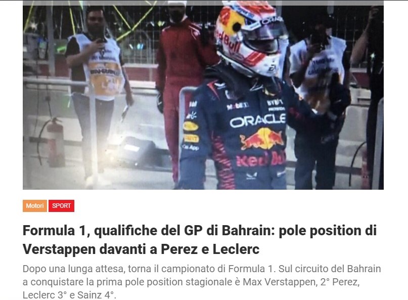 Formula 1, qualifiche del GP di Bahrain: pole position di Verstappen davanti a Perez e Leclerc