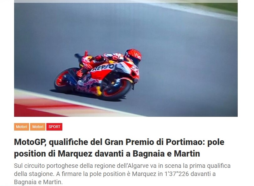 MotoGP, qualifiche del Gran Premio di Portimao: pole position di Marquez davanti a Bagnaia e Martin