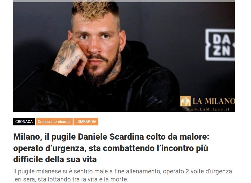 Milano, il pugile Daniele Scardina colto da malore: operato d’urgenza, sta combattendo l’incontro più difficile della sua vita