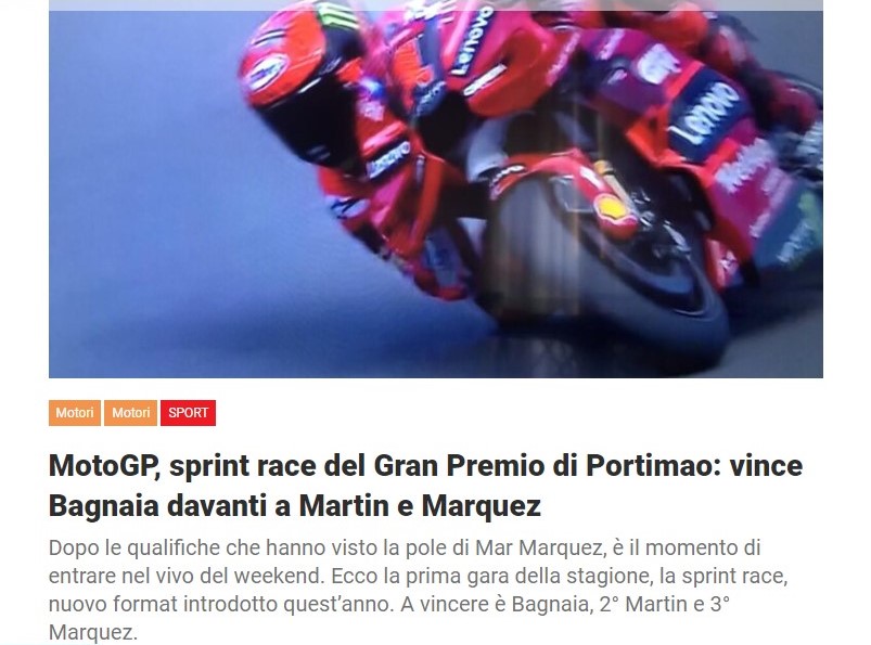 MotoGP, sprint race del Gran Premio di Portimao: vince Bagnaia davanti a Martin e Marquez