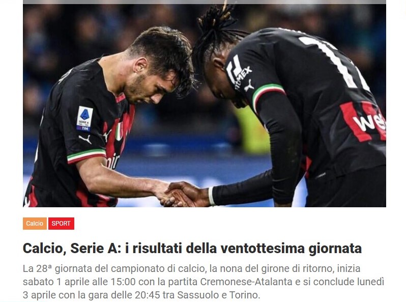 Calcio, Serie A: i risultati della ventottesima giornata