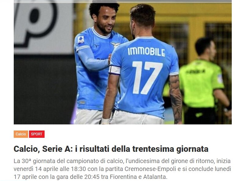 Calcio, Serie A: i risultati della trentesima giornata