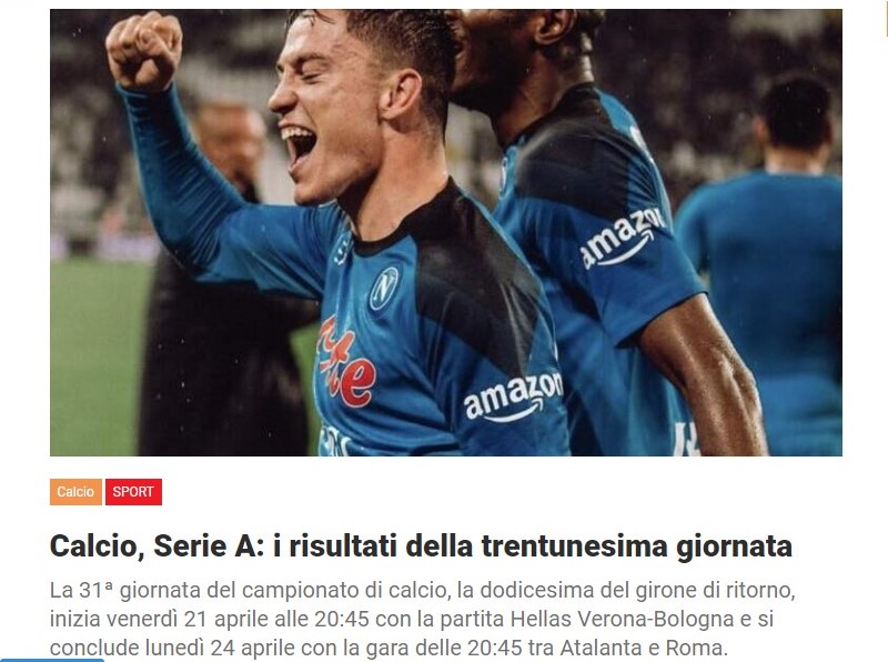 Calcio, Serie A: i risultati della trentunesima giornata