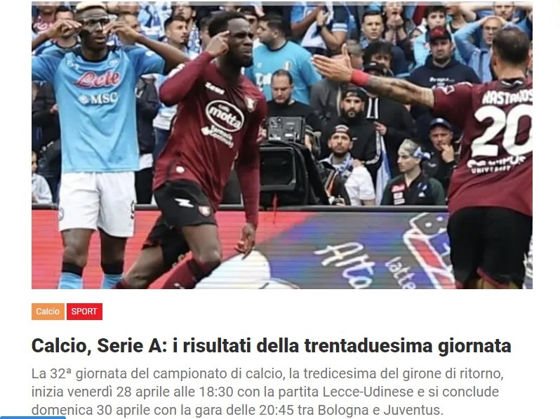 Calcio, Serie A: i risultati della trentaduesima giornata