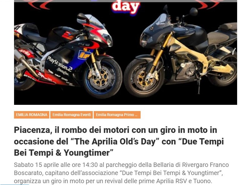 Piacenza, il rombo dei motori con un giro in moto in occasione del “The Aprilia Old’s Day” con “Due Tempi Bei Tempi & Youngtimer”