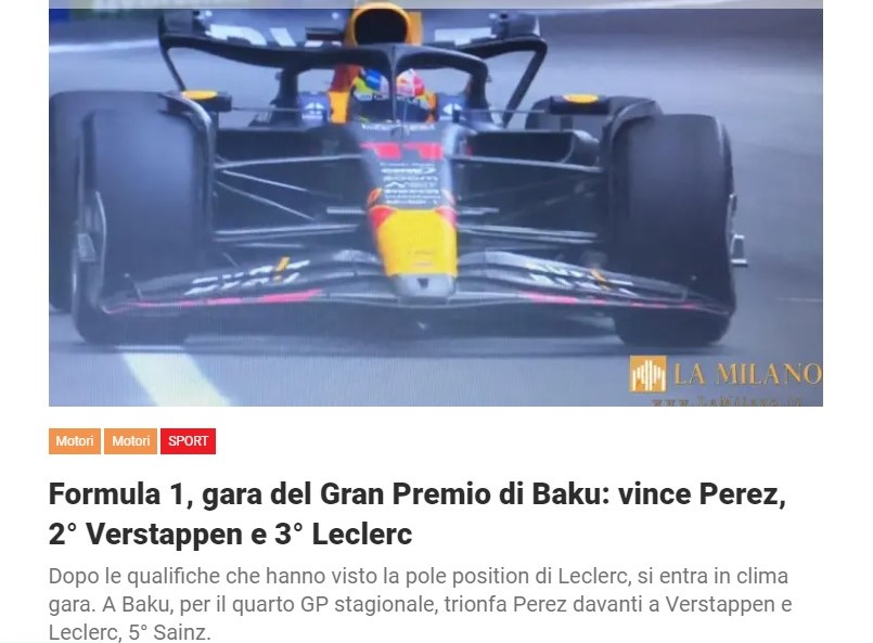 Formula 1, gara del Gran Premio di Baku: vince Perez, 2° Verstappen e 3° Leclerc