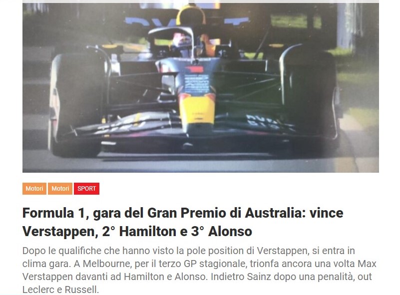Formula 1, gara del Gran Premio di Australia: vince Verstappen, 2° Hamilton e 3° Alonso