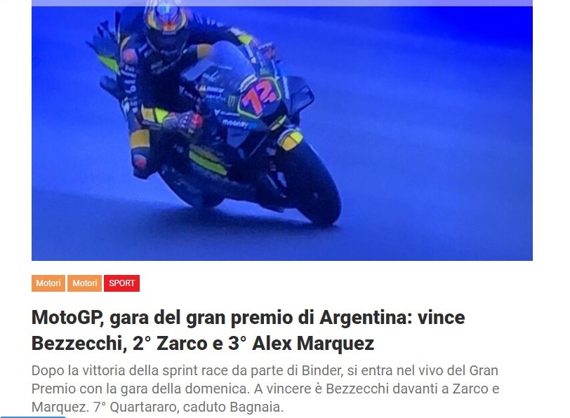 MotoGP, gara del gran premio di Argentina: vince Bezzecchi, 2° Zarco e 3° Alex Marquez