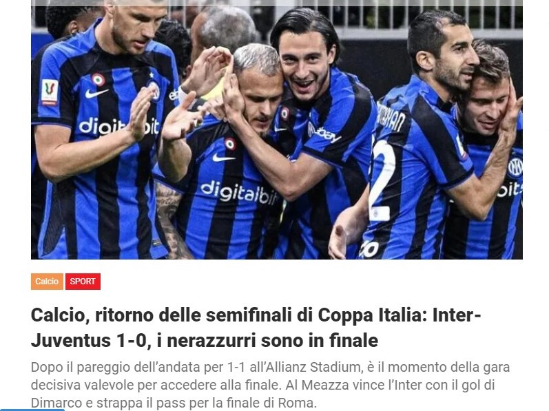 Calcio, ritorno delle semifinali di Coppa Italia: Inter-Juventus 1-0, i nerazzurri sono in finale