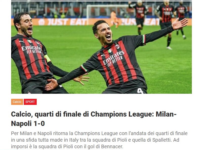 Calcio, quarti di finale di Champions League: Milan-Napoli 1-0