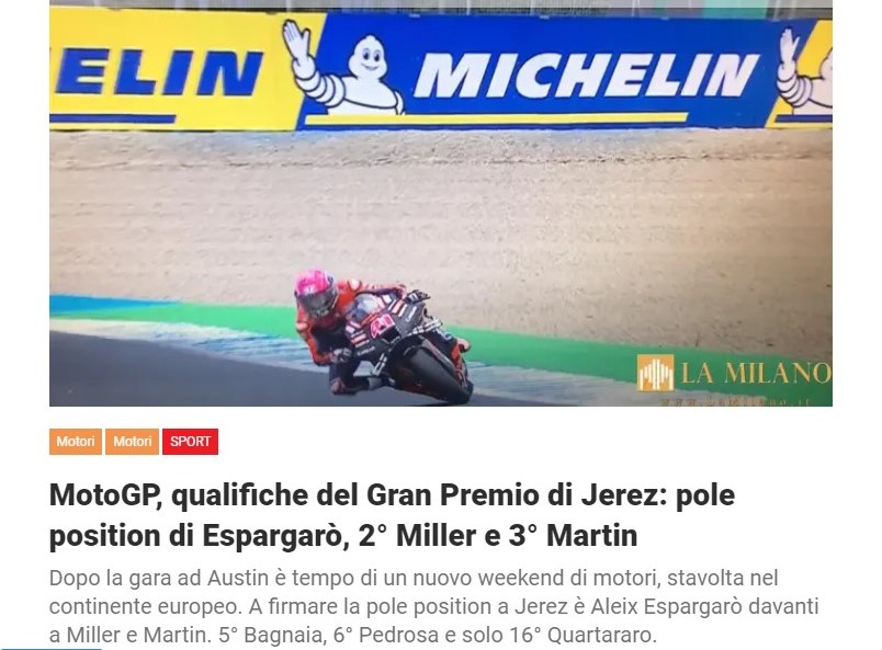 MotoGP, qualifiche del Gran Premio di Jerez: pole position di Espargarò, 2° Miller e 3° Martin