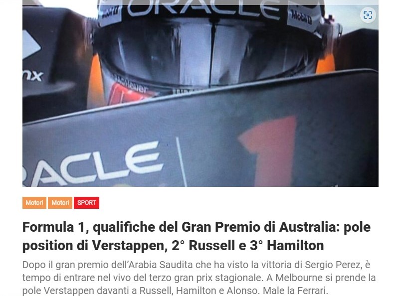 Formula 1, qualifiche del Gran Premio di Australia: pole position di Verstappen, 2° Russell e 3° Hamilton