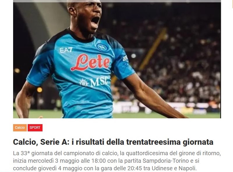 Calcio, Serie A: i risultati della trentatreesima giornata