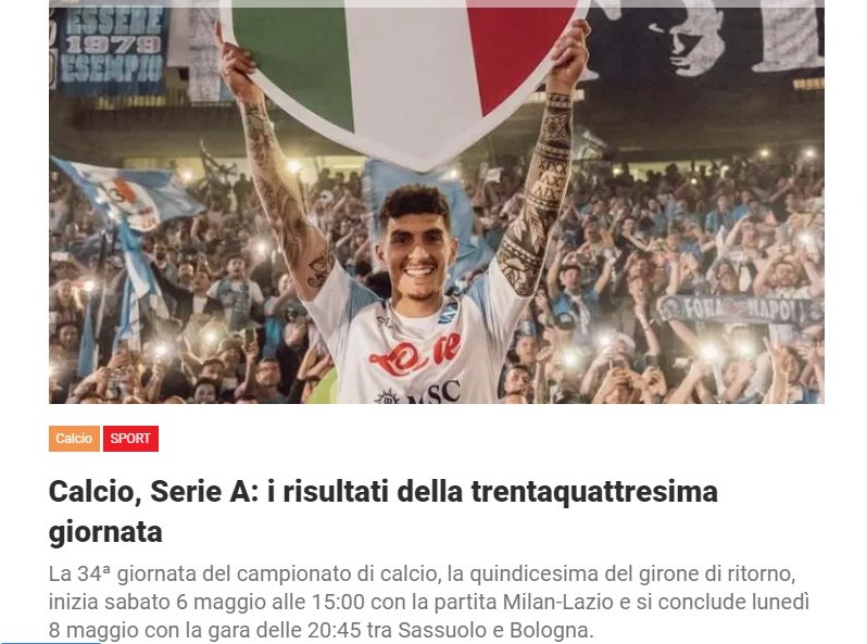 Calcio, Serie A: i risultati della trentaquattresima giornata
