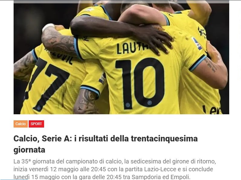 Calcio, Serie A: i risultati della trentacinquesima giornata